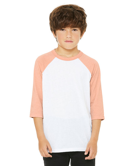 3200Y Bella + Canvas Youth 3/4-Sleeve Baseball T-Shirt