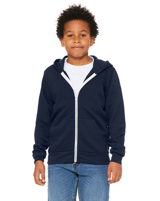 3739Y Bella + Canvas Youth Sponge Fleece Full-Zip Hooded Sweatshirt