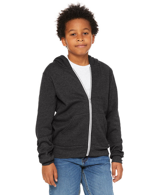 3739Y Bella + Canvas Youth Sponge Fleece Full-Zip Hooded Sweatshirt