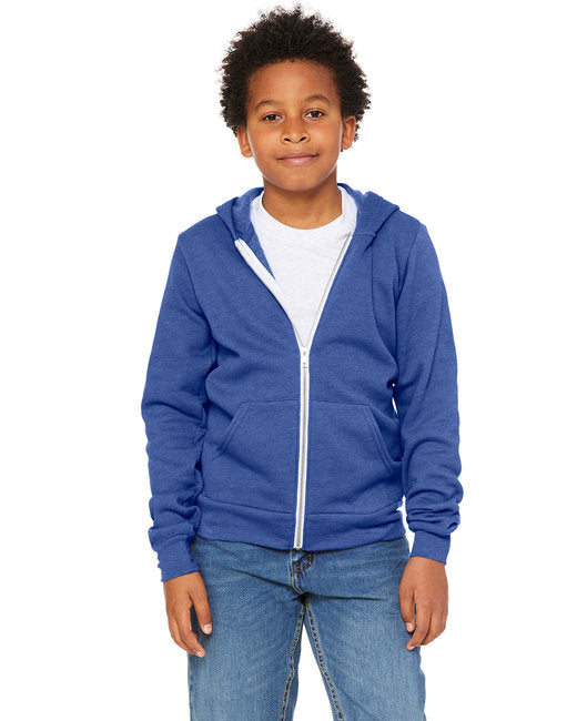 3739Y Bella + Canvas Youth Sponge Fleece Full-Zip Hooded Sweatshirt