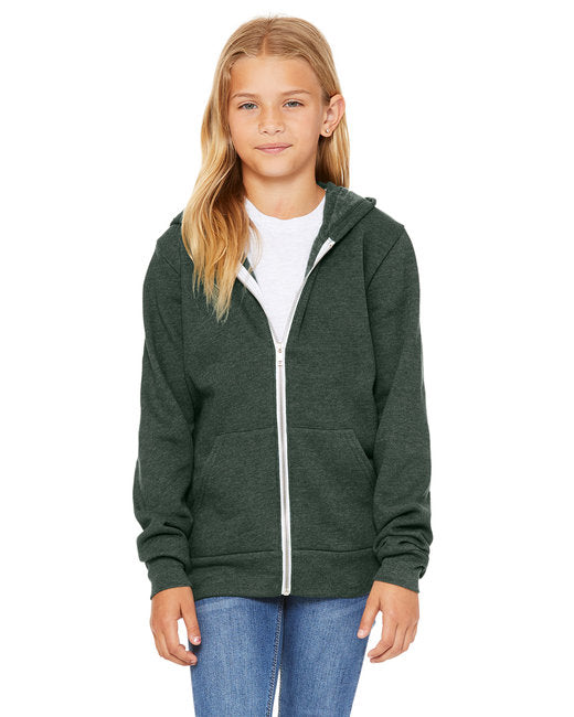 3739Y Bella + Canvas Youth Sponge Fleece Full-Zip Hooded Sweatshirt