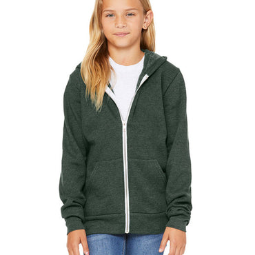 3739Y Bella + Canvas Youth Sponge Fleece Full-Zip Hooded Sweatshirt