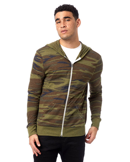 AA1970P Alternative Men's Triblend Long-Sleeve Printed Full Zip Hoodie