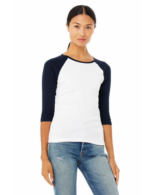 B2000 Bella + Canvas Ladies' Baby Rib 3/4-Sleeve Contrast Raglan T-Shirt