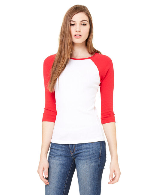 B2000 Bella + Canvas Ladies' Baby Rib 3/4-Sleeve Contrast Raglan T-Shirt