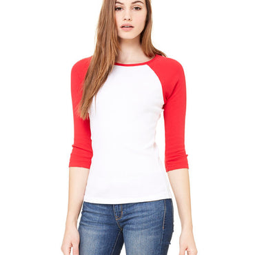 B2000 Bella + Canvas Ladies' Baby Rib 3/4-Sleeve Contrast Raglan T-Shirt