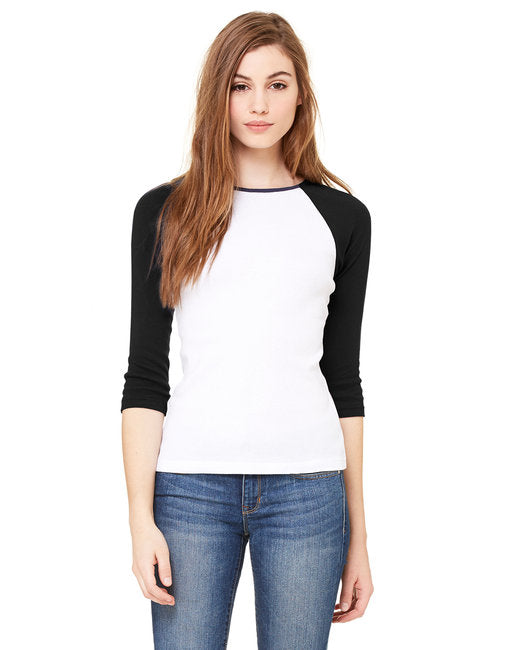 B2000 Bella + Canvas Ladies' Baby Rib 3/4-Sleeve Contrast Raglan T-Shirt