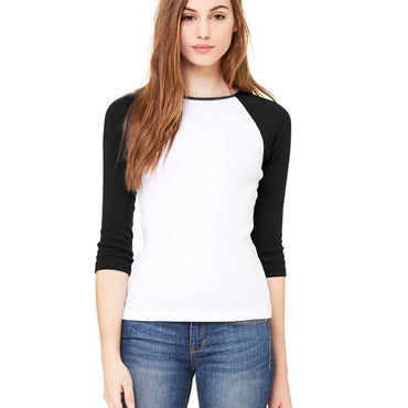 B2000 Bella + Canvas Ladies' Baby Rib 3/4-Sleeve Contrast Raglan T-Shirt