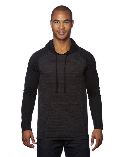 B8127 Burnside Adult Raglan Sleeve Striped Jersey Hooded T-Shirt