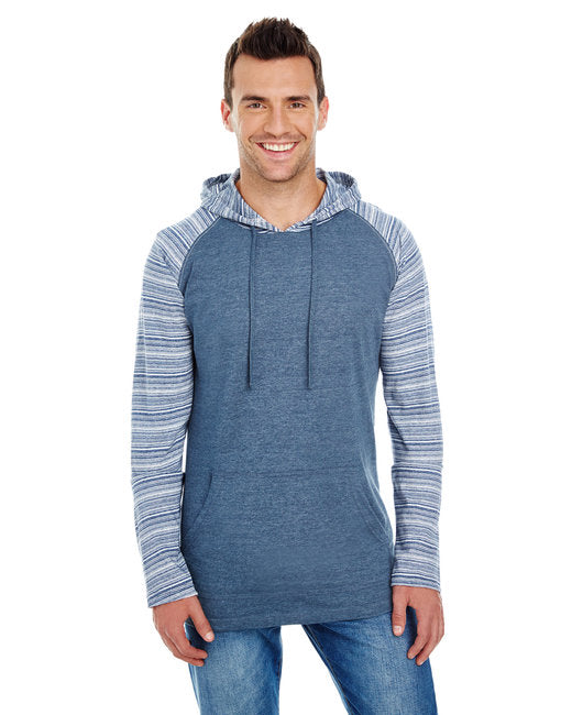 B8127 Burnside Adult Raglan Sleeve Striped Jersey Hooded T-Shirt