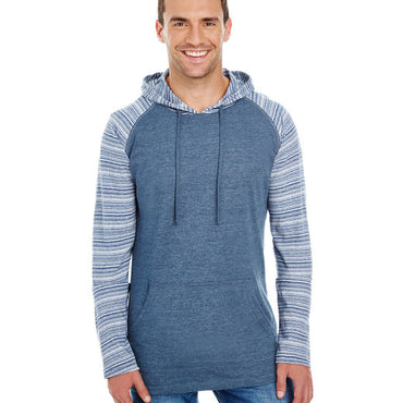 B8127 Burnside Adult Raglan Sleeve Striped Jersey Hooded T-Shirt