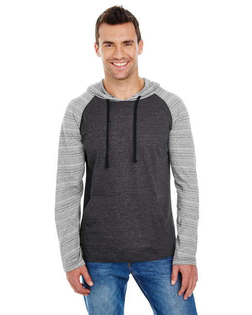 B8127 Burnside Adult Raglan Sleeve Striped Jersey Hooded T-Shirt