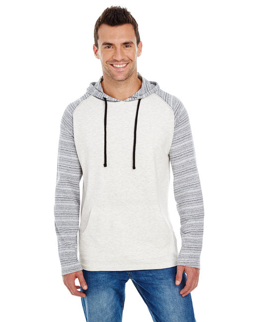 B8127 Burnside Adult Raglan Sleeve Striped Jersey Hooded T-Shirt