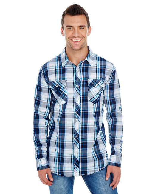 B8202 Burnside Men's Long-Sleeve Plaid Pattern Woven Shirt