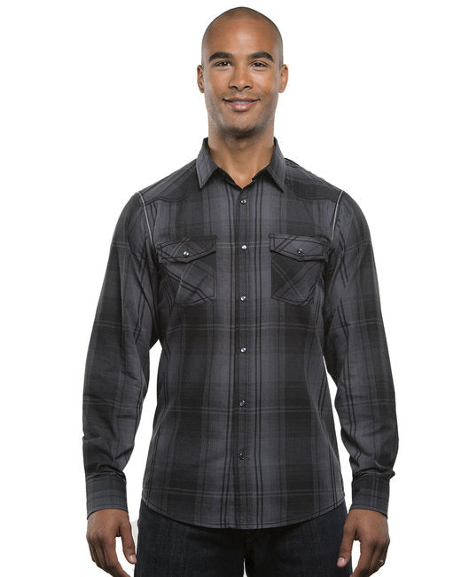 B8206 Burnside Men's Long-Sleeve Western Plaid Shirt