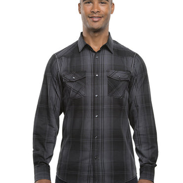 B8206 Burnside Men's Long-Sleeve Western Plaid Shirt