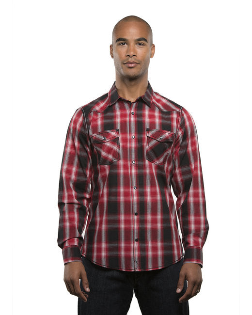 B8206 Burnside Men's Long-Sleeve Western Plaid Shirt