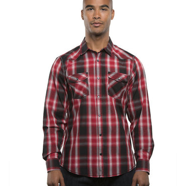 B8206 Burnside Men's Long-Sleeve Western Plaid Shirt