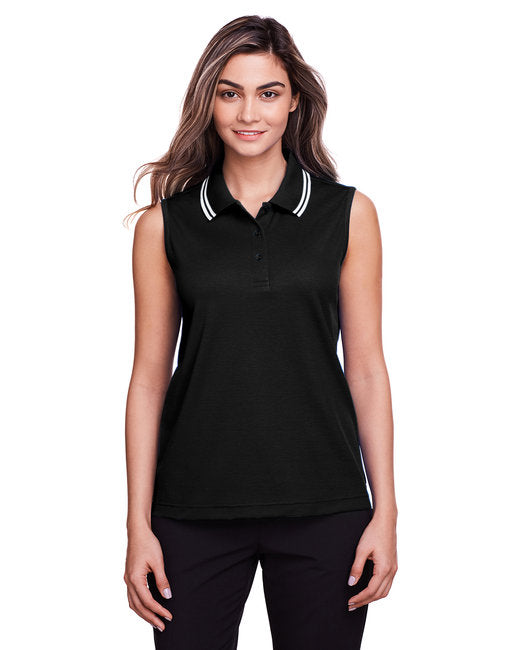 DG20SW Devon & Jones CrownLux Performance® Ladies' Plaited Tipped Sleeveless Polo