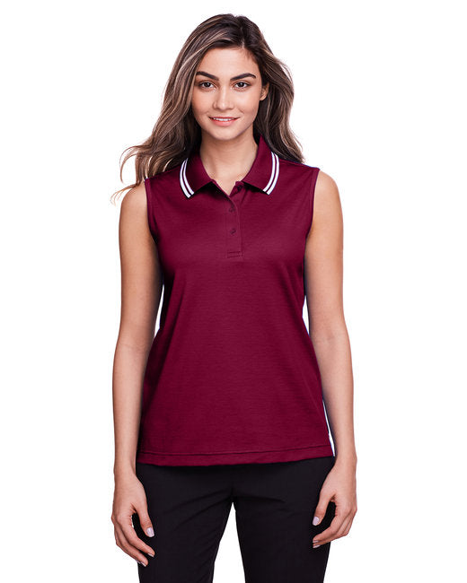 DG20SW Devon & Jones CrownLux Performance® Ladies' Plaited Tipped Sleeveless Polo