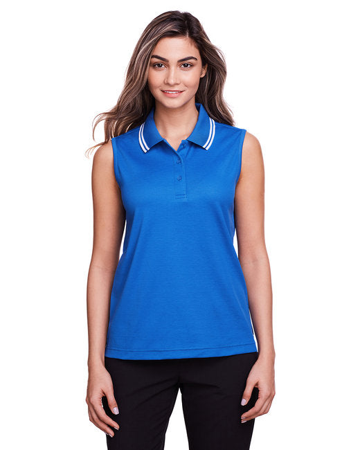 DG20SW Devon & Jones CrownLux Performance® Ladies' Plaited Tipped Sleeveless Polo