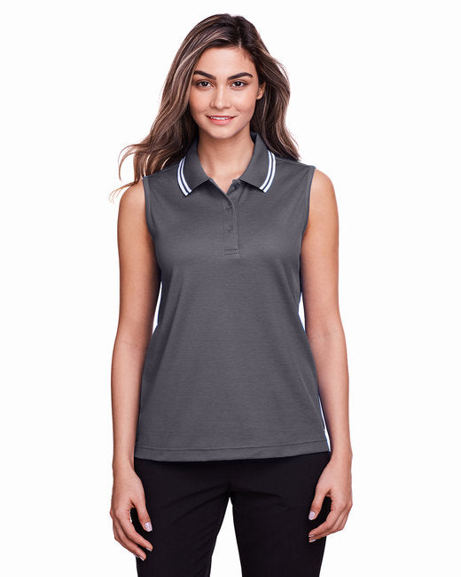 DG20SW Devon & Jones CrownLux Performance® Ladies' Plaited Tipped Sleeveless Polo