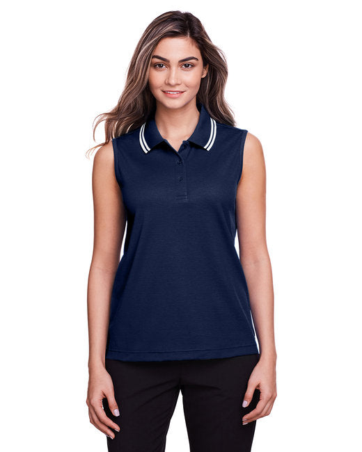 DG20SW Devon & Jones CrownLux Performance® Ladies' Plaited Tipped Sleeveless Polo