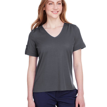 DG20WB Devon & Jones CrownLux Performance® Ladies' Plaited Rolled-Sleeve Top