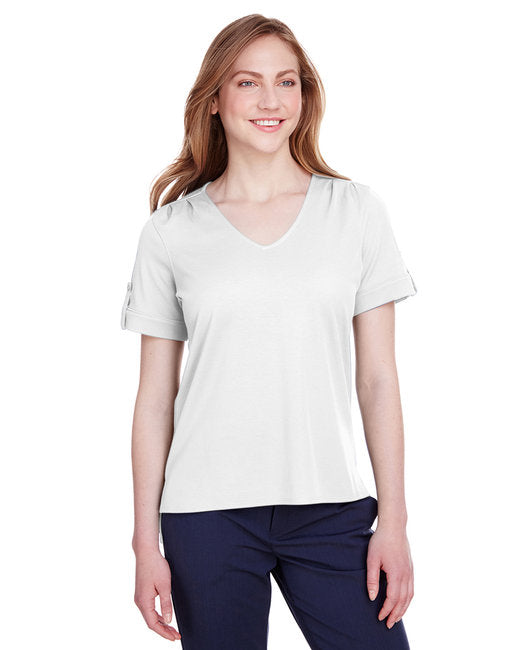 DG20WB Devon & Jones CrownLux Performance® Ladies' Plaited Rolled-Sleeve Top