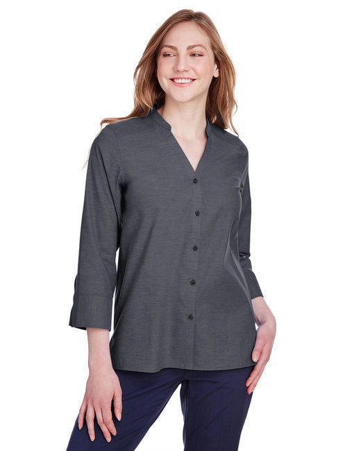 DG562W Devon & Jones Ladies' Crown Collection® Stretch Pinpoint Chambray 3/4 Sleeve Blouse