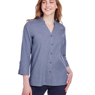 DG562W Devon & Jones Ladies' Crown Collection® Stretch Pinpoint Chambray 3/4 Sleeve Blouse