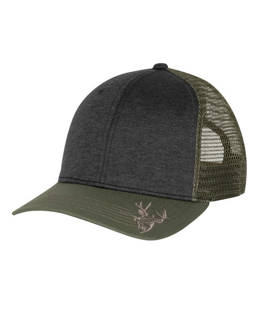 DI3459 Dri Duck Structured Mid Profile Heather Trucker Hat