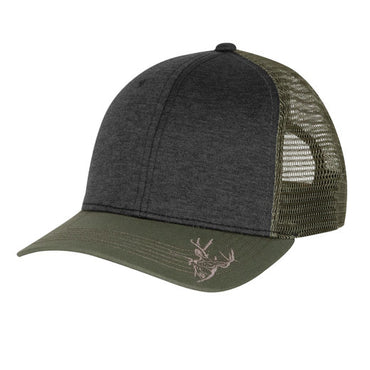 DI3459 Dri Duck Structured Mid Profile Heather Trucker Hat