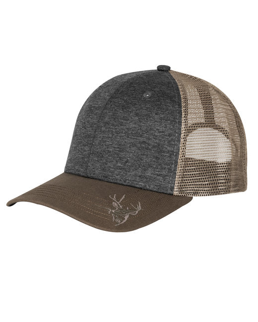 DI3459 Dri Duck Structured Mid Profile Heather Trucker Hat