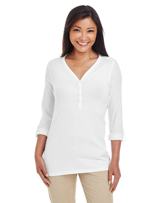 DP186W Devon & Jones Ladies' Perfect Fit™ Y-Placket Convertible Sleeve Knit Top