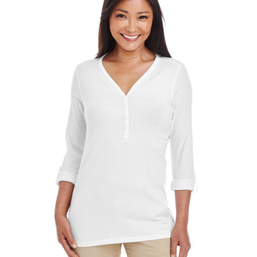 DP186W Devon & Jones Ladies' Perfect Fit™ Y-Placket Convertible Sleeve Knit Top