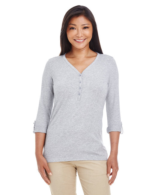 DP186W Devon & Jones Ladies' Perfect Fit™ Y-Placket Convertible Sleeve Knit Top