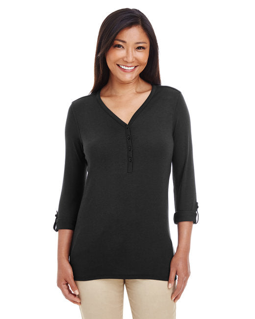 DP186W Devon & Jones Ladies' Perfect Fit™ Y-Placket Convertible Sleeve Knit Top