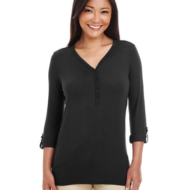 DP186W Devon & Jones Ladies' Perfect Fit™ Y-Placket Convertible Sleeve Knit Top