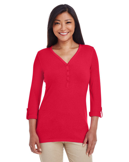 DP186W Devon & Jones Ladies' Perfect Fit™ Y-Placket Convertible Sleeve Knit Top