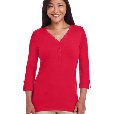 DP186W Devon & Jones Ladies' Perfect Fit™ Y-Placket Convertible Sleeve Knit Top