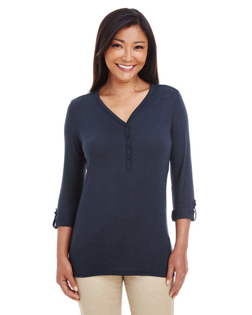 DP186W Devon & Jones Ladies' Perfect Fit™ Y-Placket Convertible Sleeve Knit Top