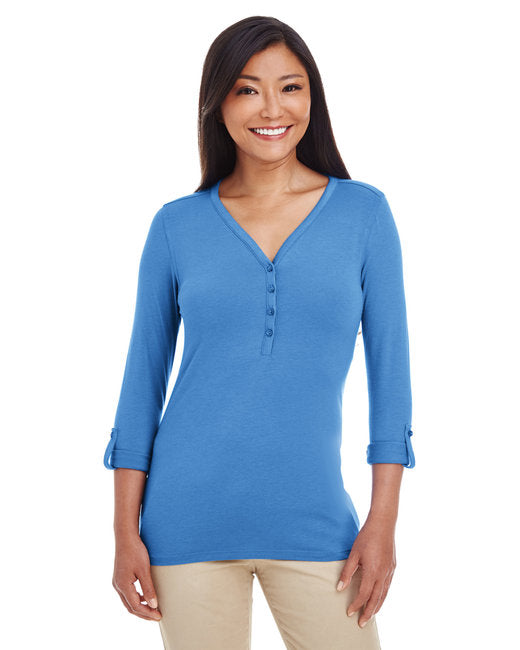 DP186W Devon & Jones Ladies' Perfect Fit™ Y-Placket Convertible Sleeve Knit Top