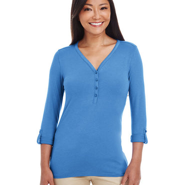 DP186W Devon & Jones Ladies' Perfect Fit™ Y-Placket Convertible Sleeve Knit Top