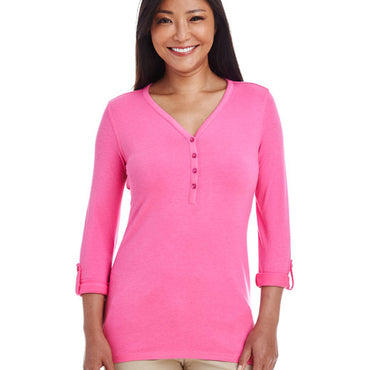 DP186W Devon & Jones Ladies' Perfect Fit™ Y-Placket Convertible Sleeve Knit Top