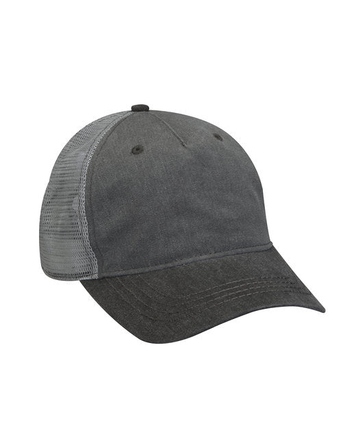 EN102 Adams Pigment-Dyed Twill & Mesh 5 Panel Trucker Cap