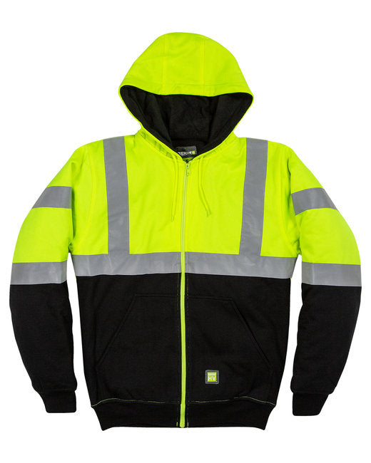 HVF023 Berne Men's Hi-Vis Class 3 Color Block Full-Zip Hooded Sweatshirt