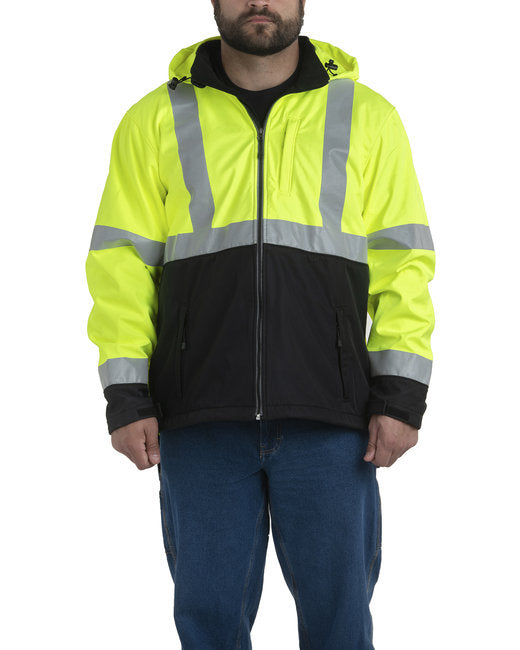 HVJ206T Berne Men's Tall Hi-Vis Class 3 Hooded Softshell Jacket