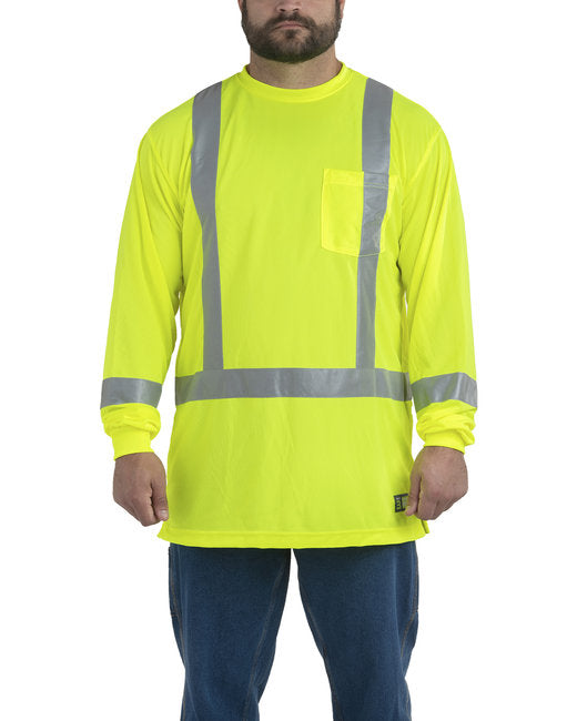 HVK013 Berne Men's Hi-Vis Class 3 Performance Long Sleeve Pocket T-Shirt