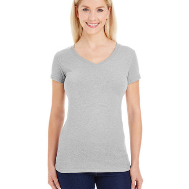 JA8136 J America Ladies' Glitter V-Neck T-Shirt